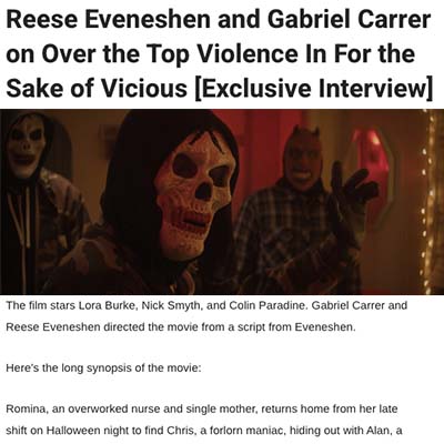 Reese Eveneshen and Gabriel Carrer on Over the Top Violence In For the Sake of Vicious [Exclusive Interview]
